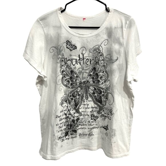 Butterfly Graphic Womens White T Shirt Cotton Short Sleeves Sz 3X - Picture 1 of 9